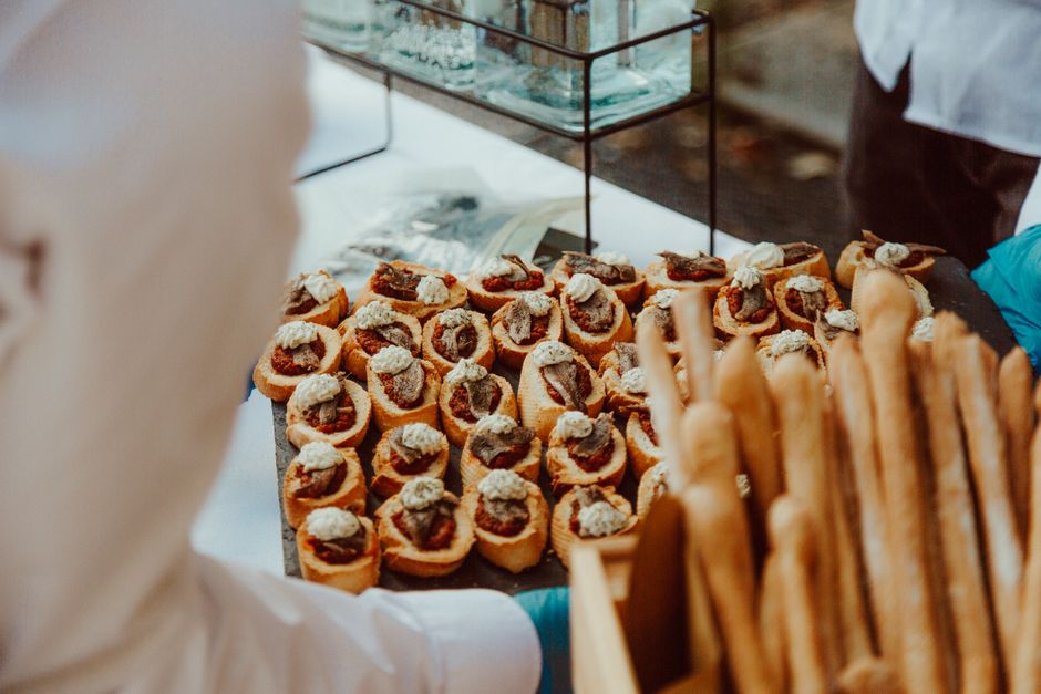 A taco bar catering spread set up for a private event